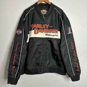 HARLEY DAVIDSON Motorcycle Biker Racing Nylon Bomber Jacket Mens Sz 3XL Vintage